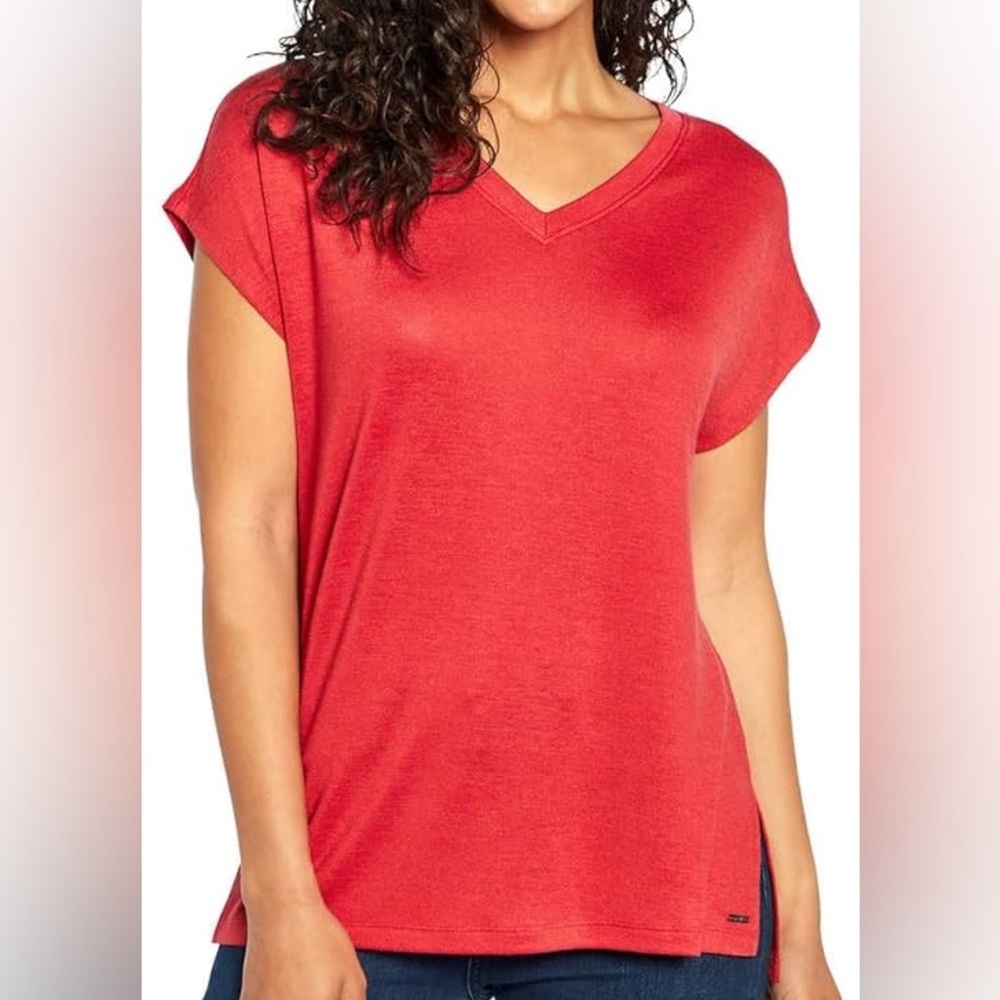 Orvis Women's Short Sleeve V-Neck Tunic Knit‎ Top size Medium